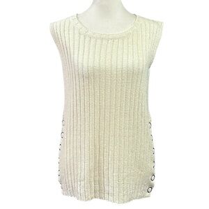 POL Ribbed Sleeveless Grommet Snap Side Hem Boho Top Size Small